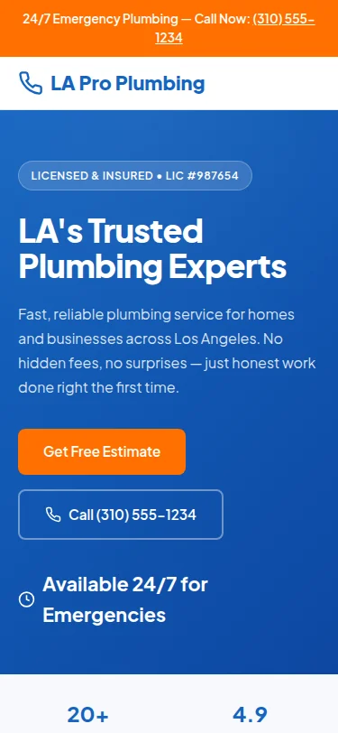 Sample contractor website built by CMMM Studios displayed on mobile phone